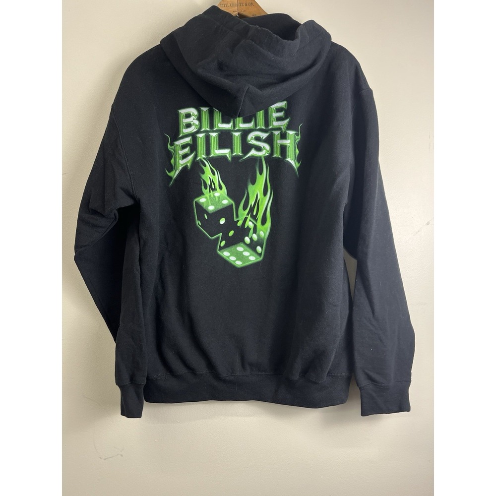 official Billie Eilish black hoodie Medium neon green flaming dice